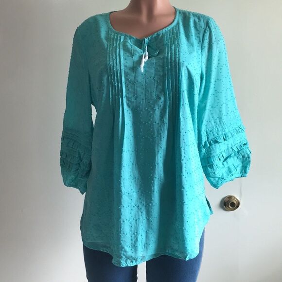 Isaac Mizrahi Live! Swiss Dot Ruffle Sleeves Blouse - Picture 5 of 6